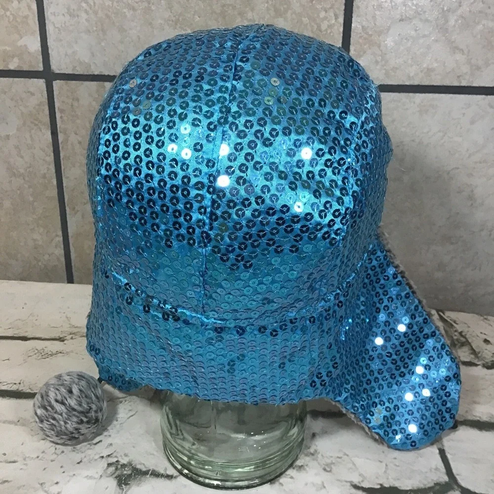 Blue Sequined Trapper‎ Cap Girls OSFM Youth 6-16Yrs Hat Warm Winter